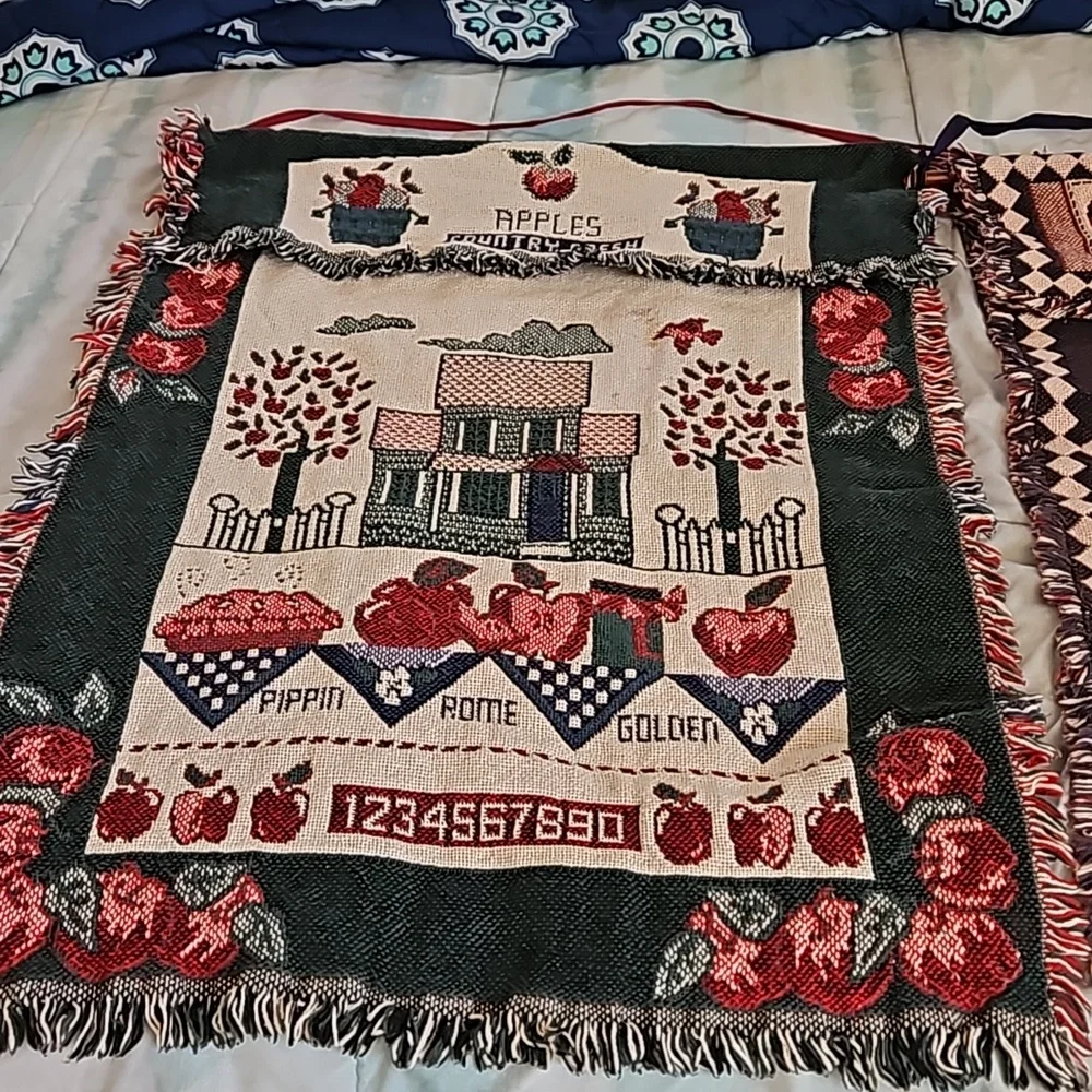Vintage 90's Apples and Welcome Knit Tapestry Wall Hangings